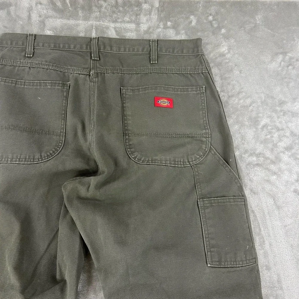 VTG Dickies Carpenter Pants Mens 36x30 Green Canvas Relaxed Fit Workwear Utility